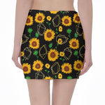 Sunflower Polygonal Pattern Print Pencil Mini Skirt