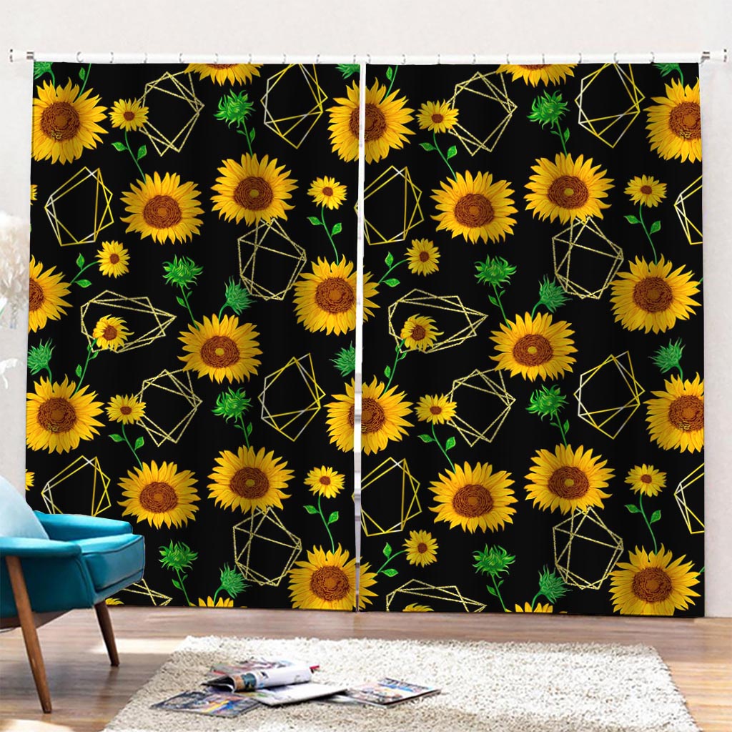 Sunflower Polygonal Pattern Print Pencil Pleat Curtains