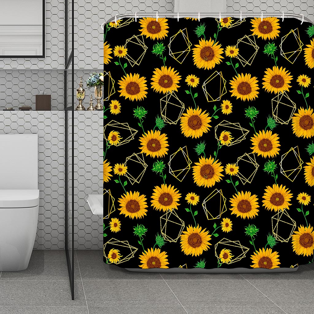 Sunflower Polygonal Pattern Print Polyester Shower Curtain