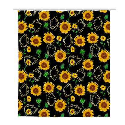 Sunflower Polygonal Pattern Print Polyester Shower Curtain