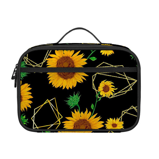 Sunflower Polygonal Pattern Print Portable Lunch Bag