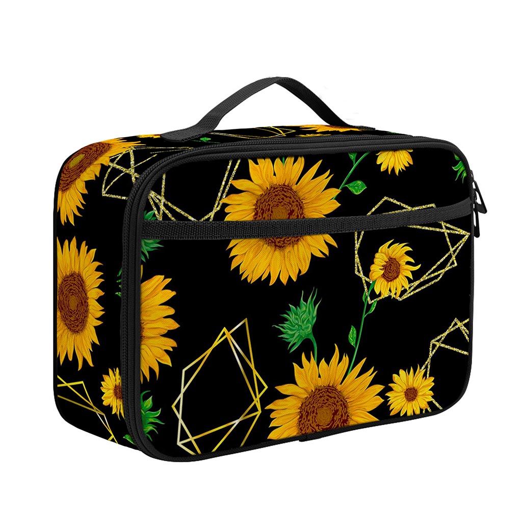 Sunflower Polygonal Pattern Print Portable Lunch Bag