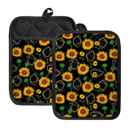 Sunflower Polygonal Pattern Print Pot Holders With Pocket