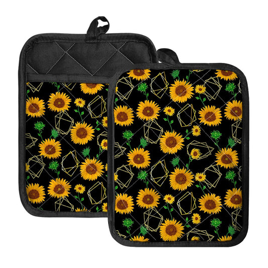 Sunflower Polygonal Pattern Print Pot Holders With Pocket