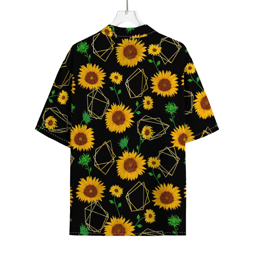 Sunflower Polygonal Pattern Print Rayon Hawaiian Shirt