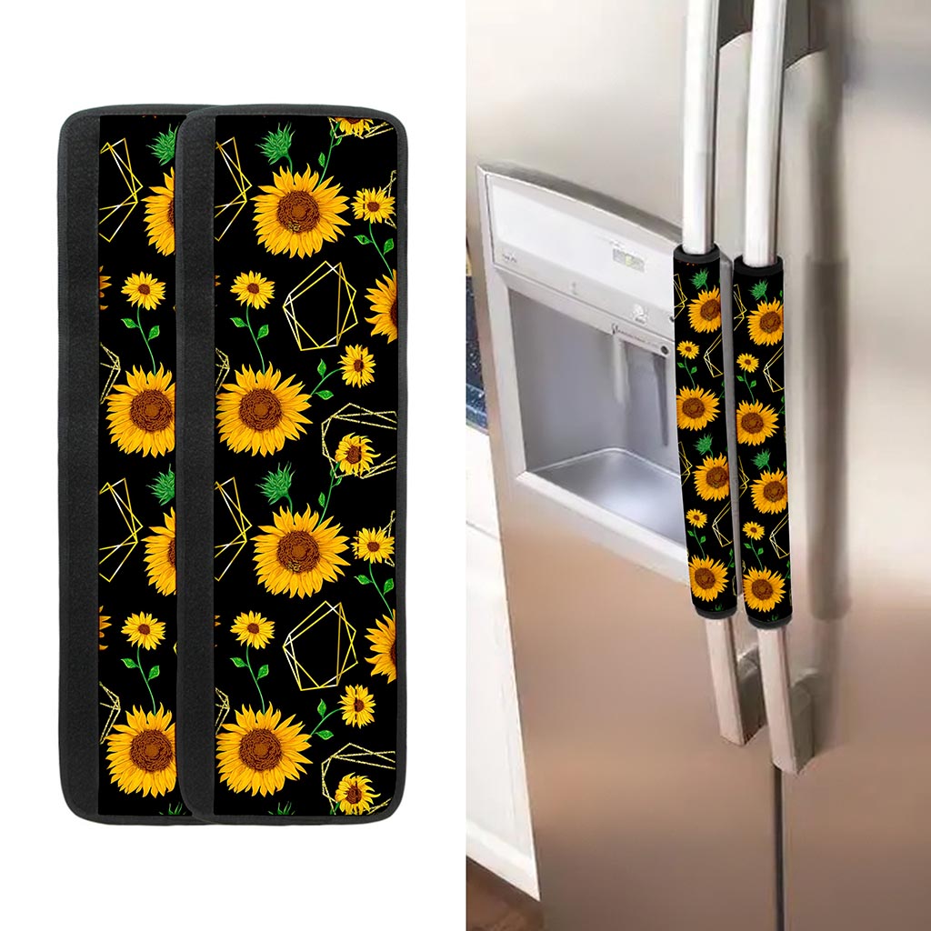 Sunflower Polygonal Pattern Print Refrigerator Handle Covers
