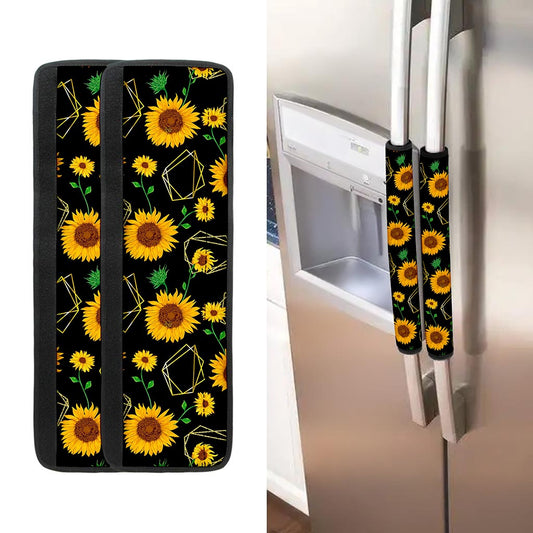 Sunflower Polygonal Pattern Print Refrigerator Handle Covers