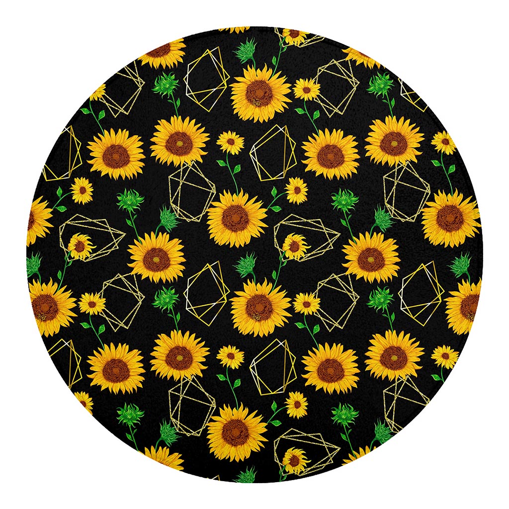 Sunflower Polygonal Pattern Print Round Blanket