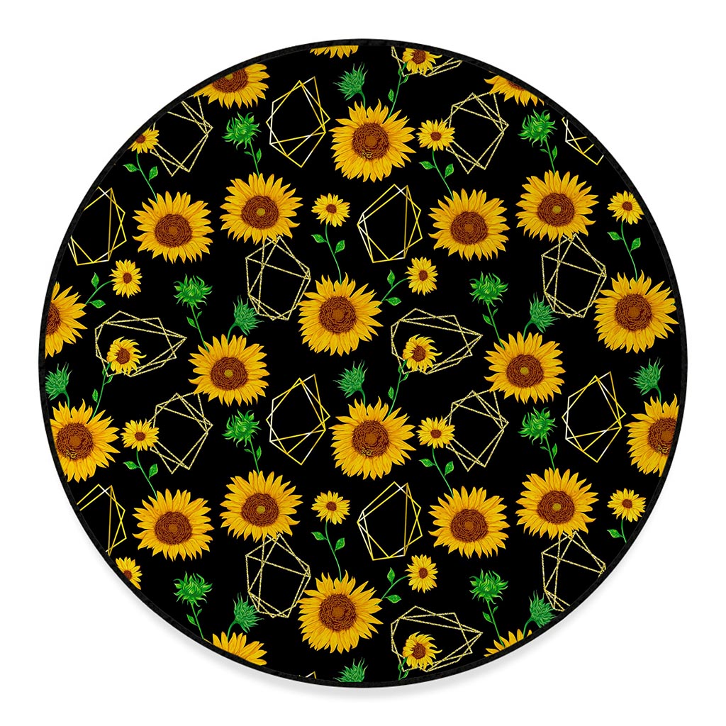 Sunflower Polygonal Pattern Print Round Floor Mat