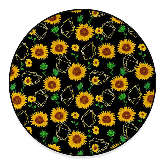 Sunflower Polygonal Pattern Print Round Floor Mat