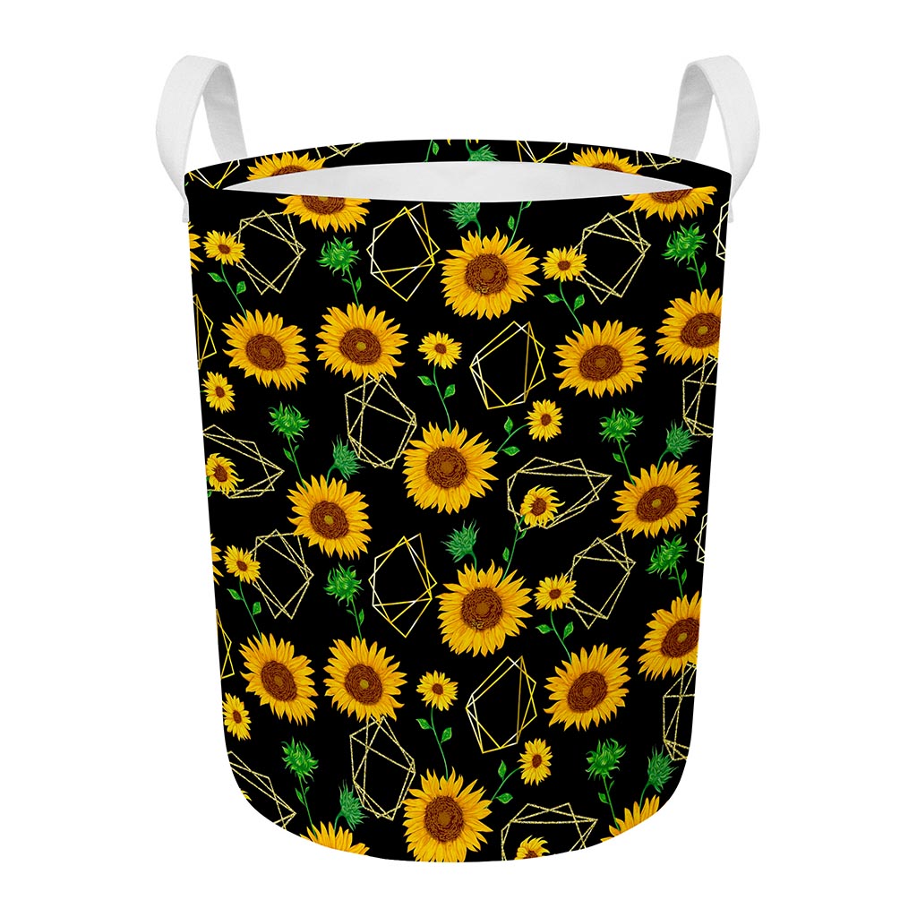 Sunflower Polygonal Pattern Print Round Laundry Basket