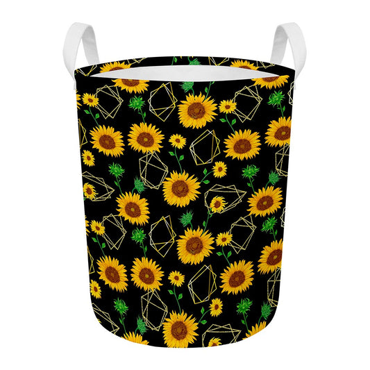 Sunflower Polygonal Pattern Print Round Laundry Basket