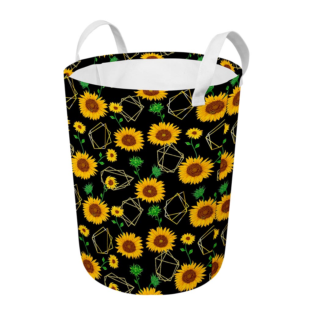 Sunflower Polygonal Pattern Print Round Laundry Basket