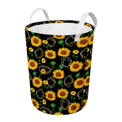 Sunflower Polygonal Pattern Print Round Laundry Basket