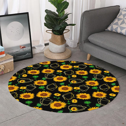 Sunflower Polygonal Pattern Print Round Rug