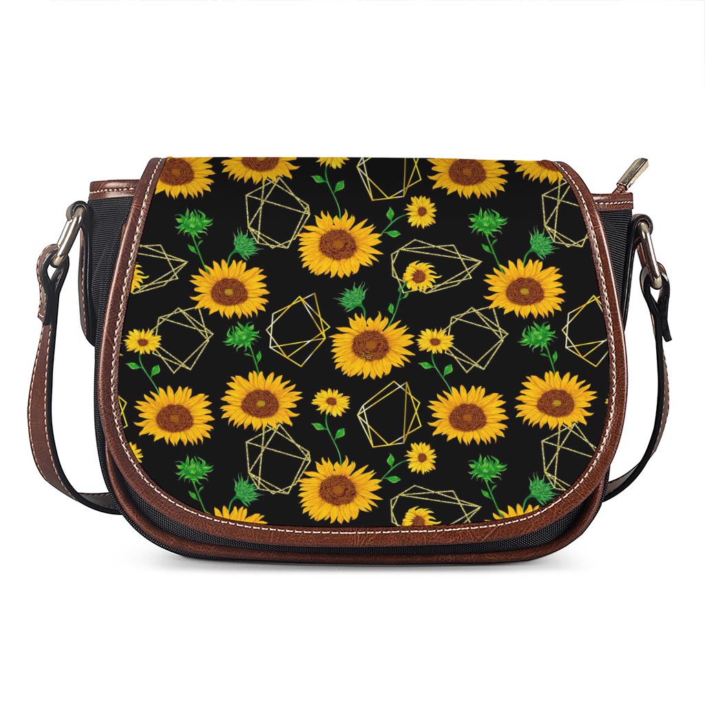 Sunflower Polygonal Pattern Print Saddle Bag