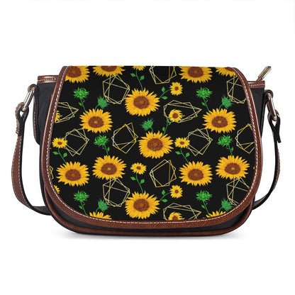 Sunflower Polygonal Pattern Print Saddle Bag