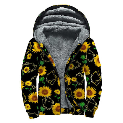 Sunflower Polygonal Pattern Print Sherpa Lined Zip Up Hoodie