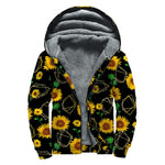 Sunflower Polygonal Pattern Print Sherpa Lined Zip Up Hoodie