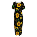 Sunflower Polygonal Pattern Print Short Sleeve Long Nightdress