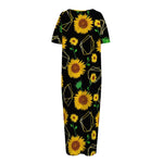 Sunflower Polygonal Pattern Print Short Sleeve Long Nightdress