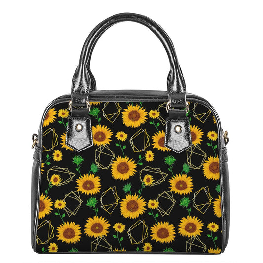 Sunflower Polygonal Pattern Print Shoulder Handbag