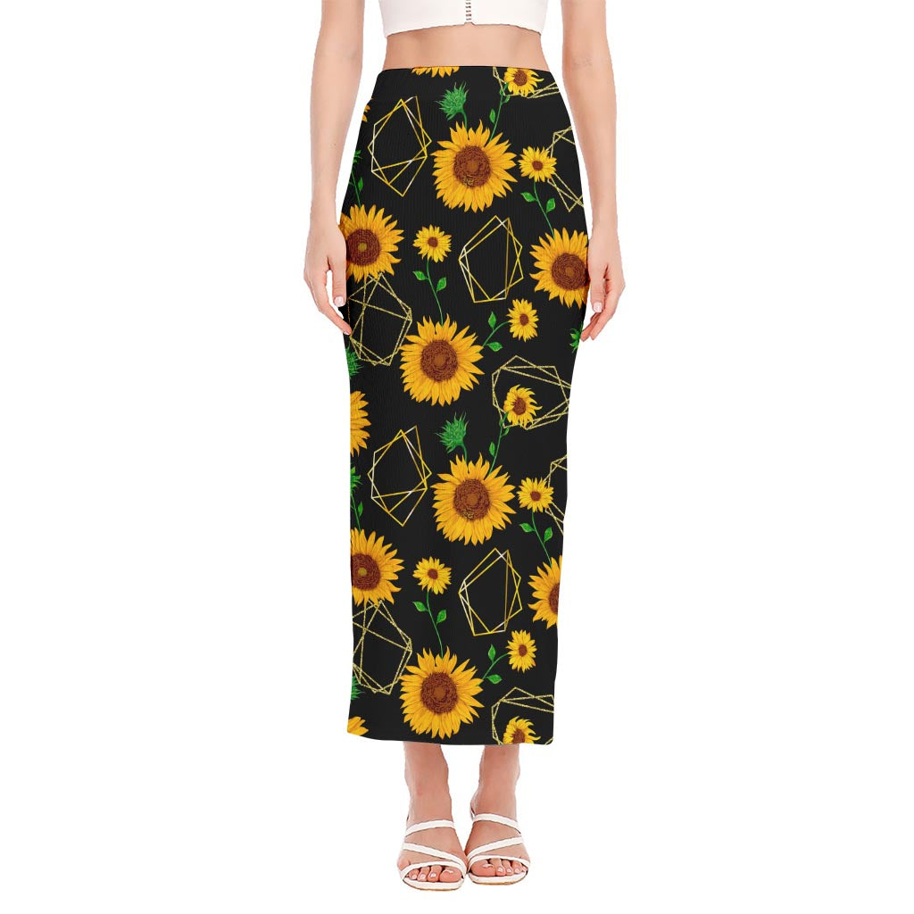 Sunflower Polygonal Pattern Print Side Slit Maxi Skirt