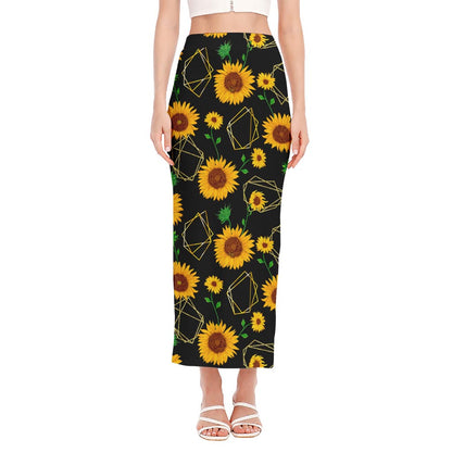 Sunflower Polygonal Pattern Print Side Slit Maxi Skirt