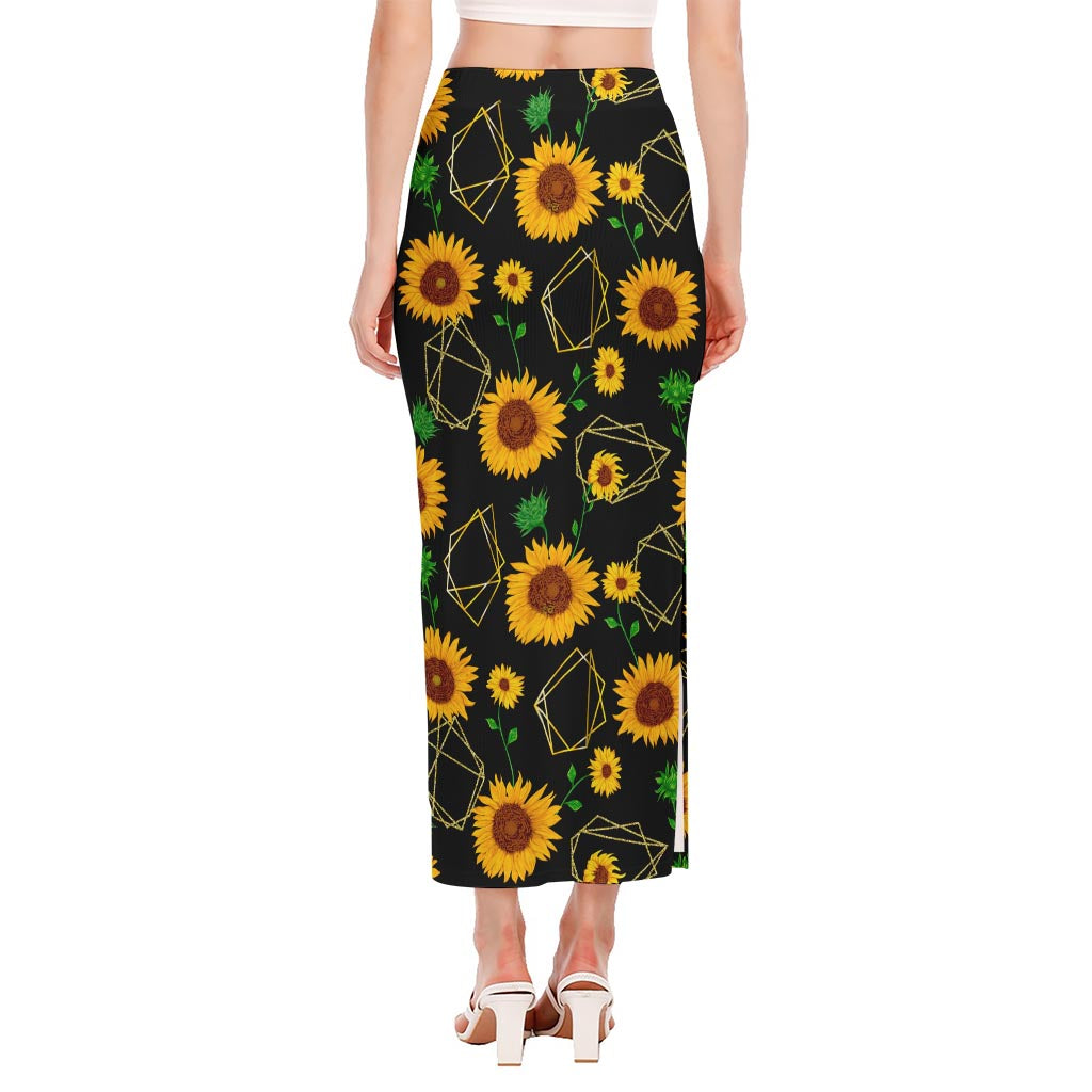 Sunflower Polygonal Pattern Print Side Slit Maxi Skirt