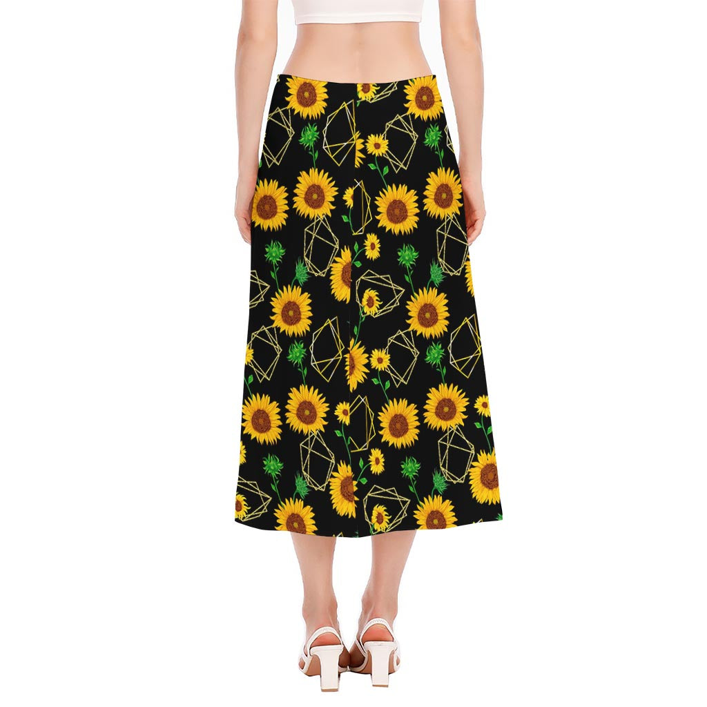 Sunflower Polygonal Pattern Print Side Slit Midi Skirt