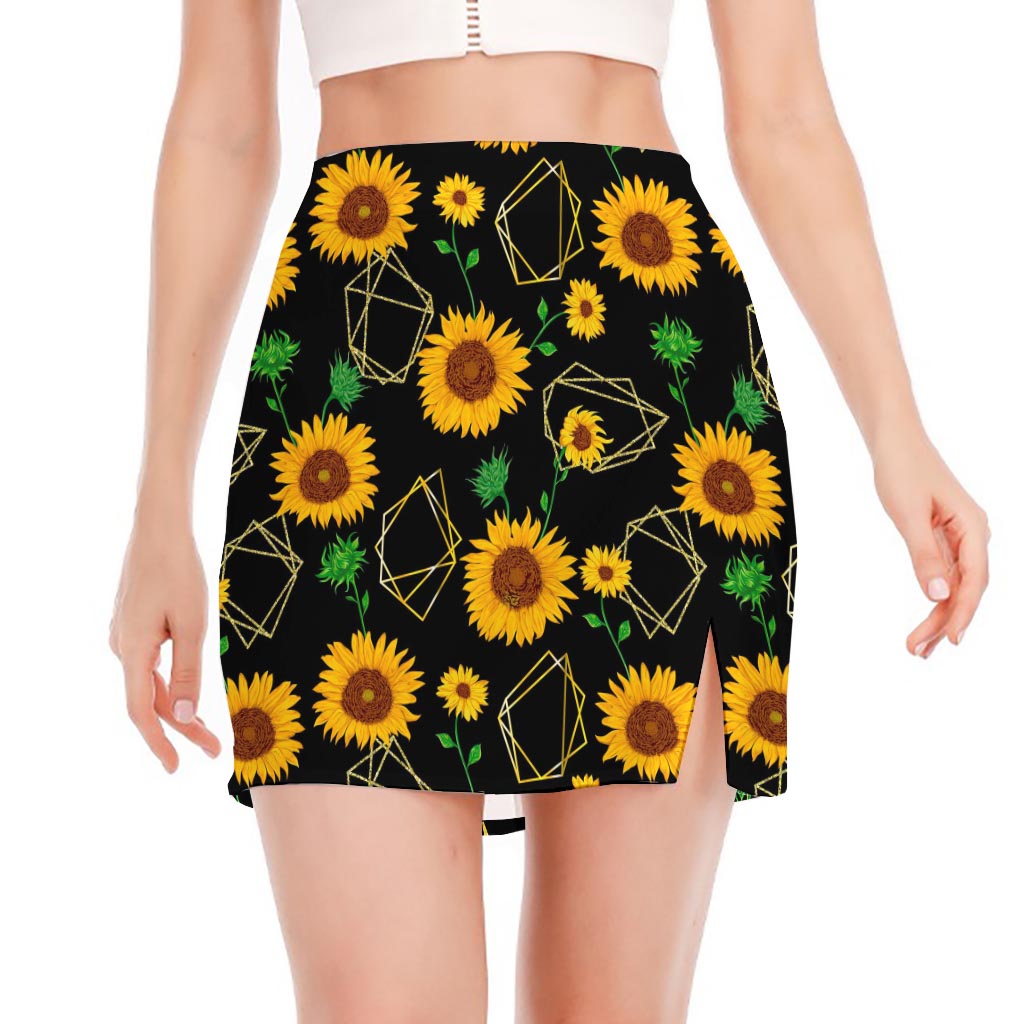 Sunflower Polygonal Pattern Print Side Slit Mini Skirt