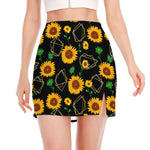 Sunflower Polygonal Pattern Print Side Slit Mini Skirt