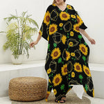 Sunflower Polygonal Pattern Print Silk V-Neck Kaftan Dress
