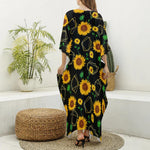 Sunflower Polygonal Pattern Print Silk V-Neck Kaftan Dress