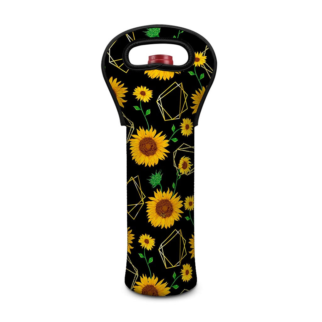 Sunflower Polygonal Pattern Print Single Neoprene Wine Tote