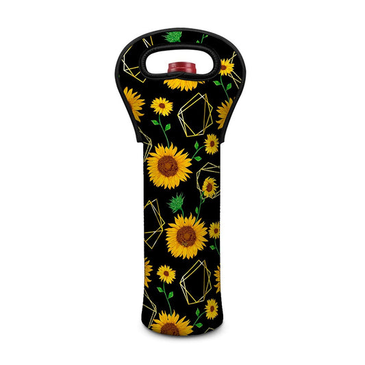 Sunflower Polygonal Pattern Print Single Neoprene Wine Tote