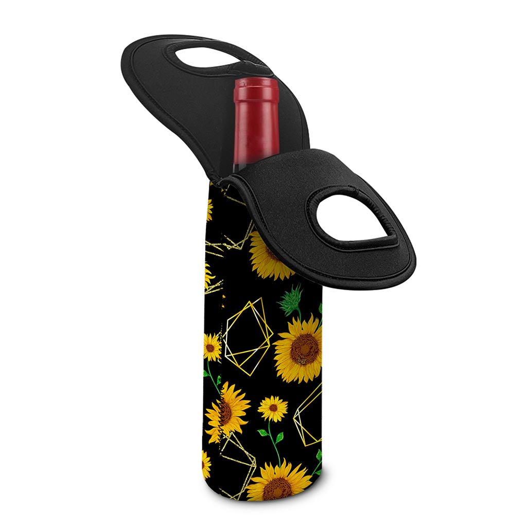 Sunflower Polygonal Pattern Print Single Neoprene Wine Tote