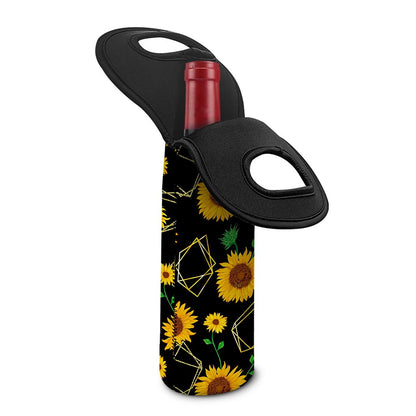 Sunflower Polygonal Pattern Print Single Neoprene Wine Tote