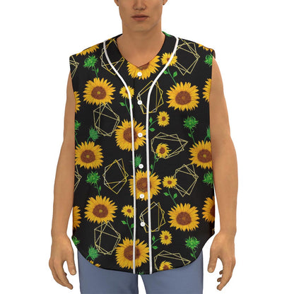 Sunflower Polygonal Pattern Print Sleeveless Baseball Jersey