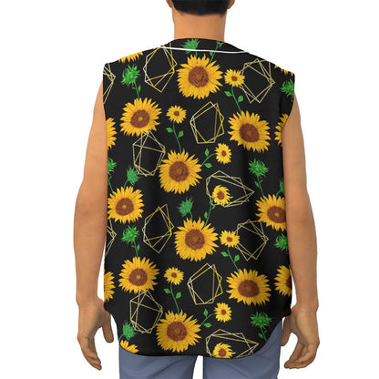Sunflower Polygonal Pattern Print Sleeveless Baseball Jersey