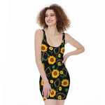 Sunflower Polygonal Pattern Print Sleeveless Bodycon Dress