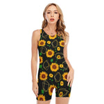 Sunflower Polygonal Pattern Print Sleeveless One Piece Swimsuit
