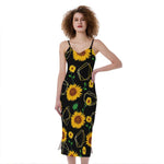 Sunflower Polygonal Pattern Print Slim Fit Midi Cami Dress