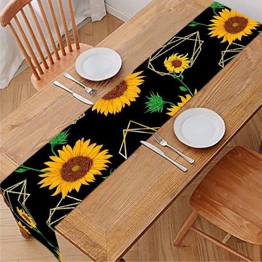 Sunflower Polygonal Pattern Print Table Runner