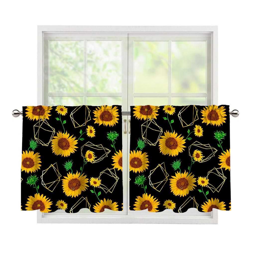 Sunflower Polygonal Pattern Print Tier Curtains