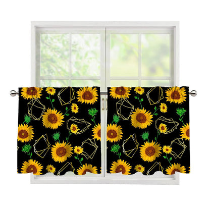 Sunflower Polygonal Pattern Print Tier Curtains