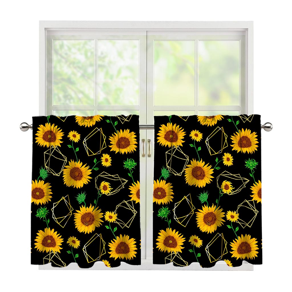 Sunflower Polygonal Pattern Print Tier Curtains