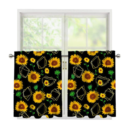 Sunflower Polygonal Pattern Print Tier Curtains