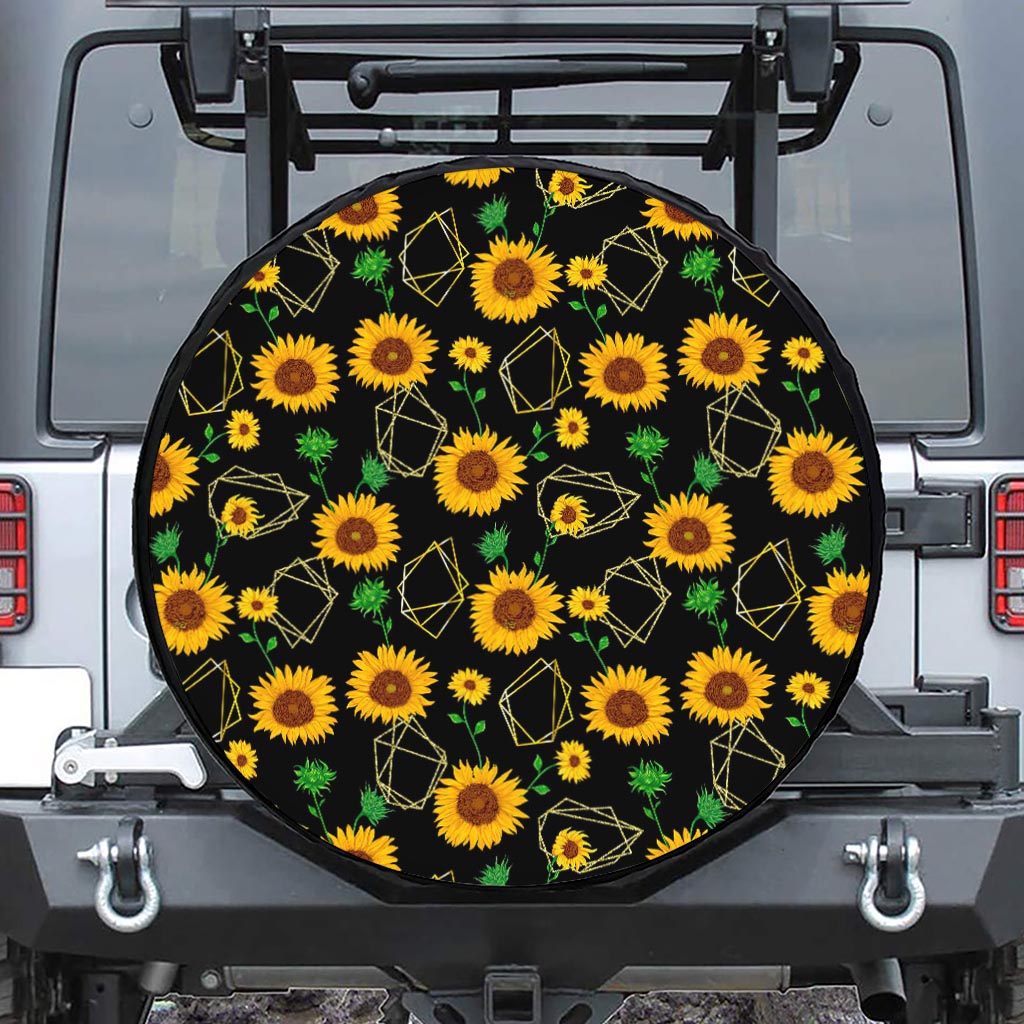 Sunflower Polygonal Pattern Print Tire Cover