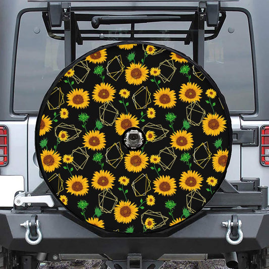 Sunflower Polygonal Pattern Print Tire Cover With Camera Hole